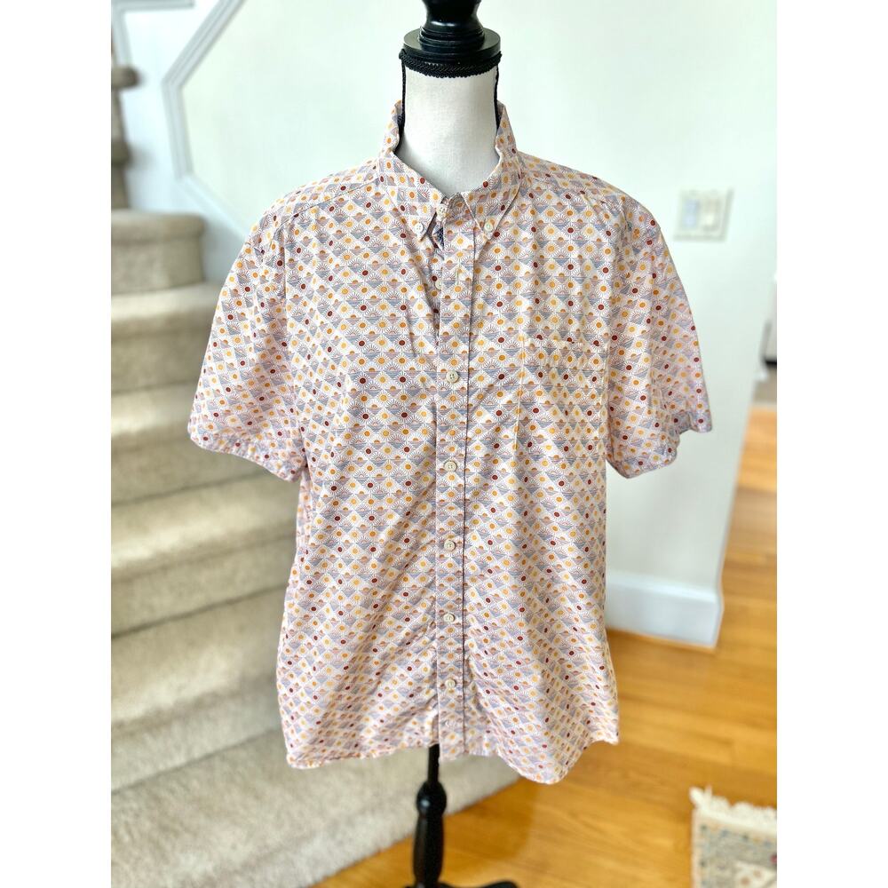 Johnston & Murphy White Yellow Orange Sunset Mosaic Print Short Sleeve Shirt
